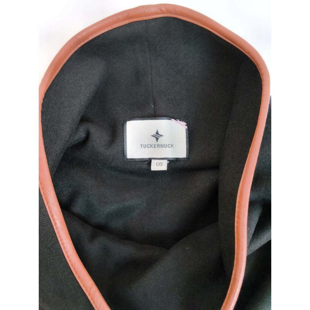 Tuckernuck Piper Poncho One Size Black Funnel Neck Leather Trim #W4829 - Picture 6 of 9